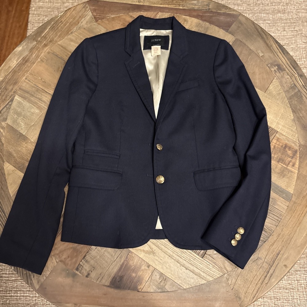 J Crew Original Schoolboy Blazer Womens Preppy Gold Button Wool Size 4 Navy - Picture 2 of 8